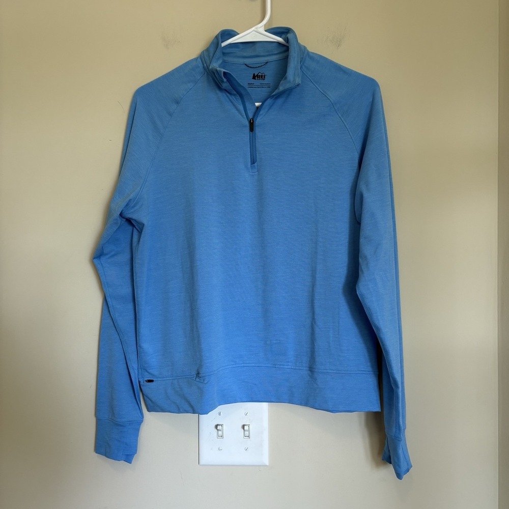 REI Coop Top Womens M Blue Active Pursuits Quarter-Zip Long Sleeve‎ Thumbholes